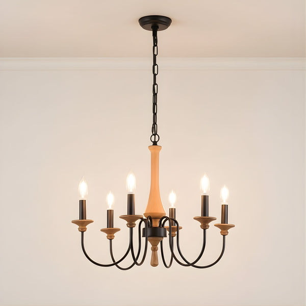 Zaevia Wood and Iron Candelabra Chandelier French Country Farmhouse Hardwired Ceiling Light - chandelier | Zaevia