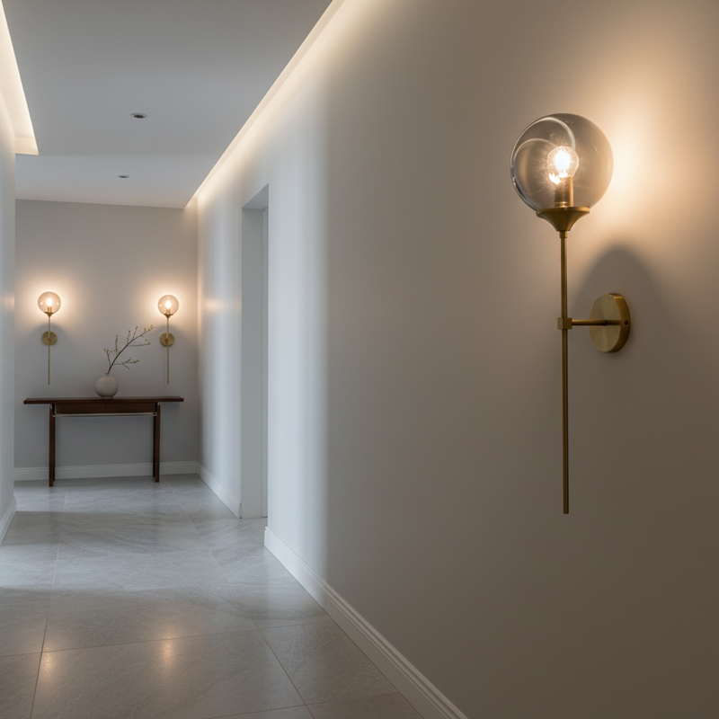 Single Globe Vertical Wall Light Fixture