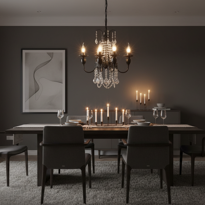 Black Metal Crystal Drop Chandelier