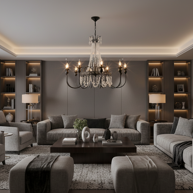 Black Metal Crystal Drop Chandelier