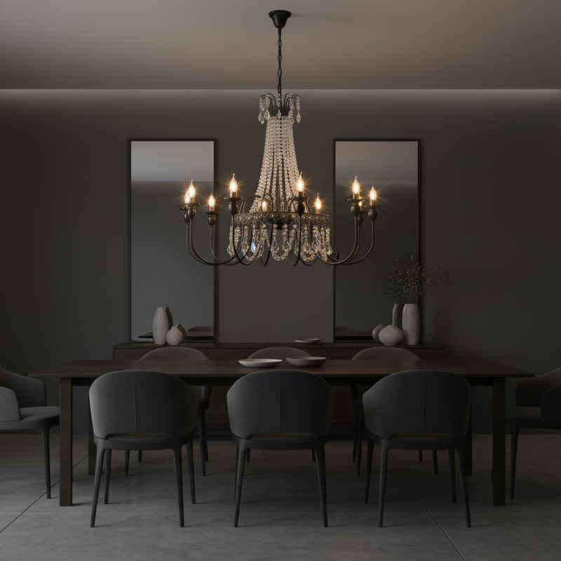 Black Metal Crystal Drop Chandelier