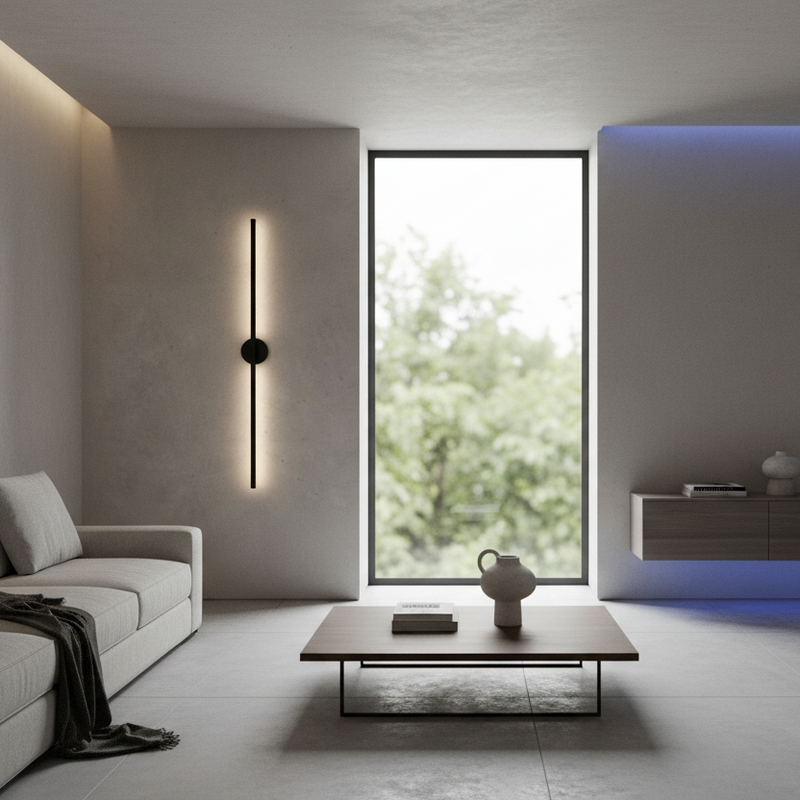 Slim Vertical Black LED Wall Light Fixture
