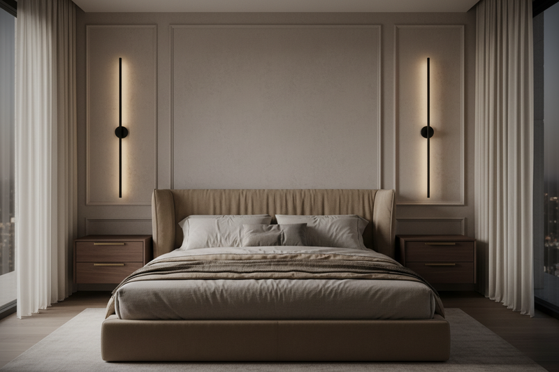 Slim Vertical Black LED Wall Light Fixture