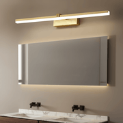 Zaevia Aari Linear Vanity Light: Japandi Solid Wood & Gold LED Bar - Wall Light | Zaevia