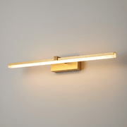Zaevia Aari Linear Vanity Light: Japandi Solid Wood & Gold LED Bar - Wall Light | Zaevia