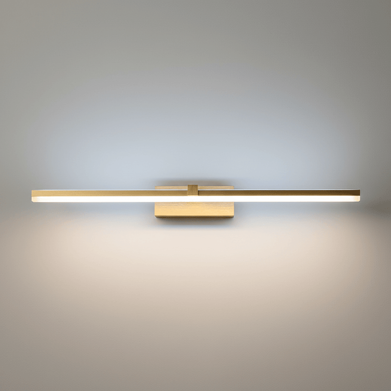 Zaevia Aari Linear Vanity Light: Japandi Solid Wood & Gold LED Bar - Wall Light | Zaevia