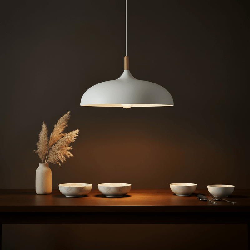 Zaevia Aero Dome: Japandi Wood Accent Pendant Light - Pendant Light | Zaevia
