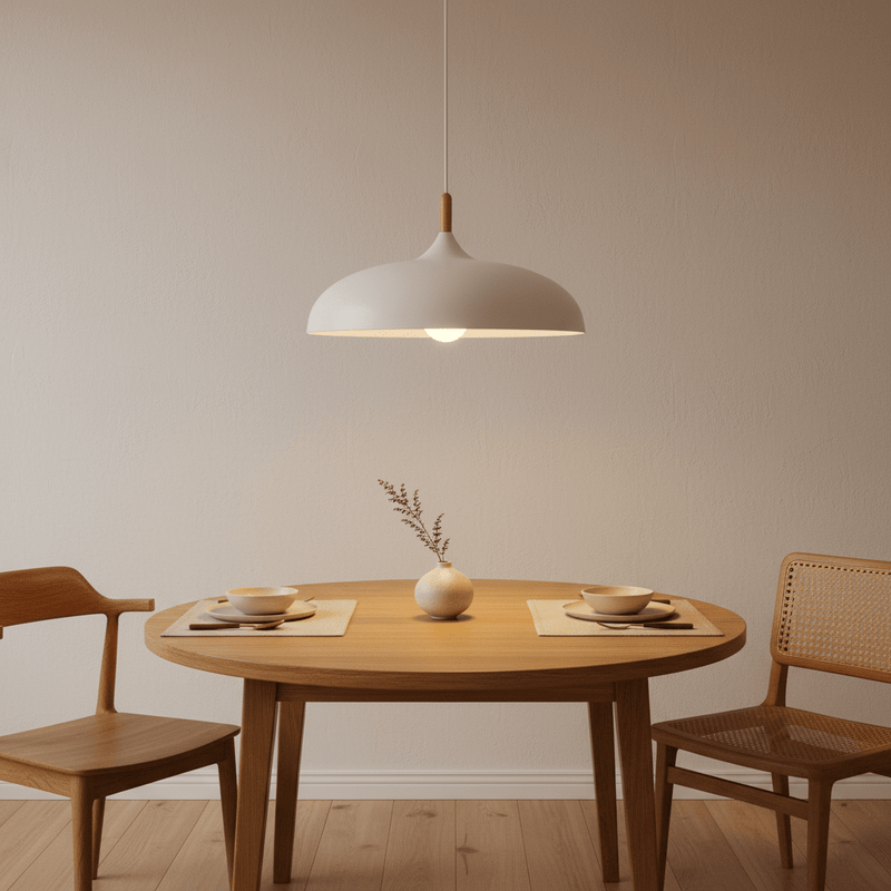Zaevia Aero Dome: Japandi Wood Accent Pendant Light - Pendant Light | Zaevia