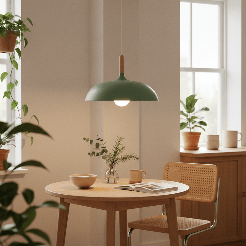 Zaevia Aero Dome: Japandi Wood Accent Pendant Light - Pendant Light | Zaevia