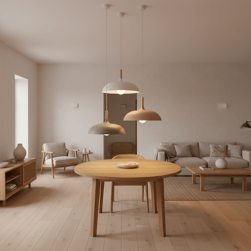 Zaevia Aero Dome: Japandi Wood Accent Pendant Light - Pendant Light | Zaevia