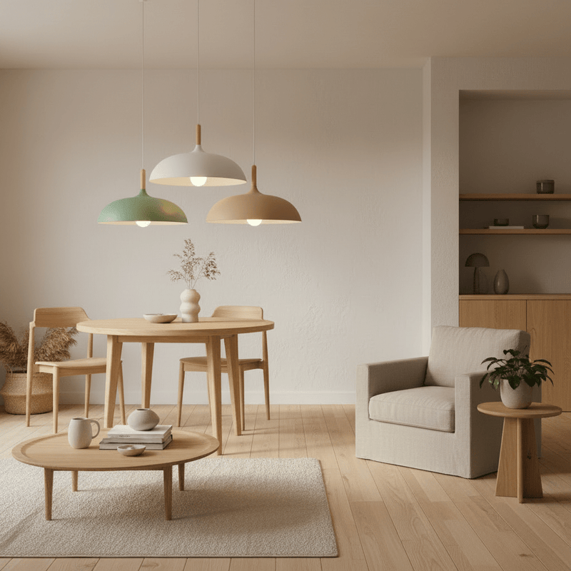 Zaevia Aero Dome: Japandi Wood Accent Pendant Light - Pendant Light | Zaevia