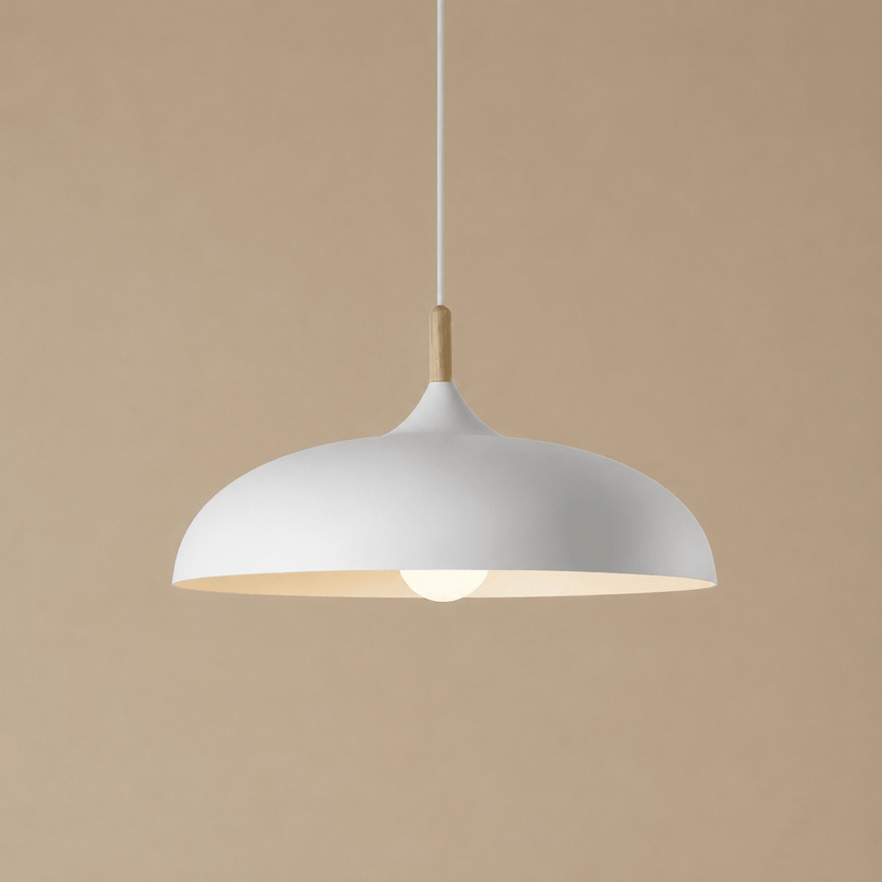 Zaevia Aero Dome: Japandi Wood Accent Pendant Light - Pendant Light | Zaevia