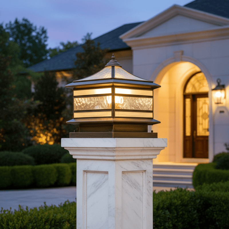 Aethel Brass Pillar Post Light - Lighting > Outdoor Lighting > Outdoor Post Lights > Pillar Lights | Zaevia