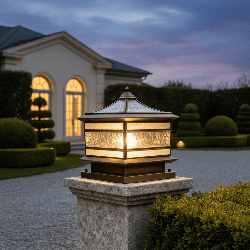 Aethel Brass Pillar Post Light - Lighting > Outdoor Lighting > Outdoor Post Lights > Pillar Lights | Zaevia
