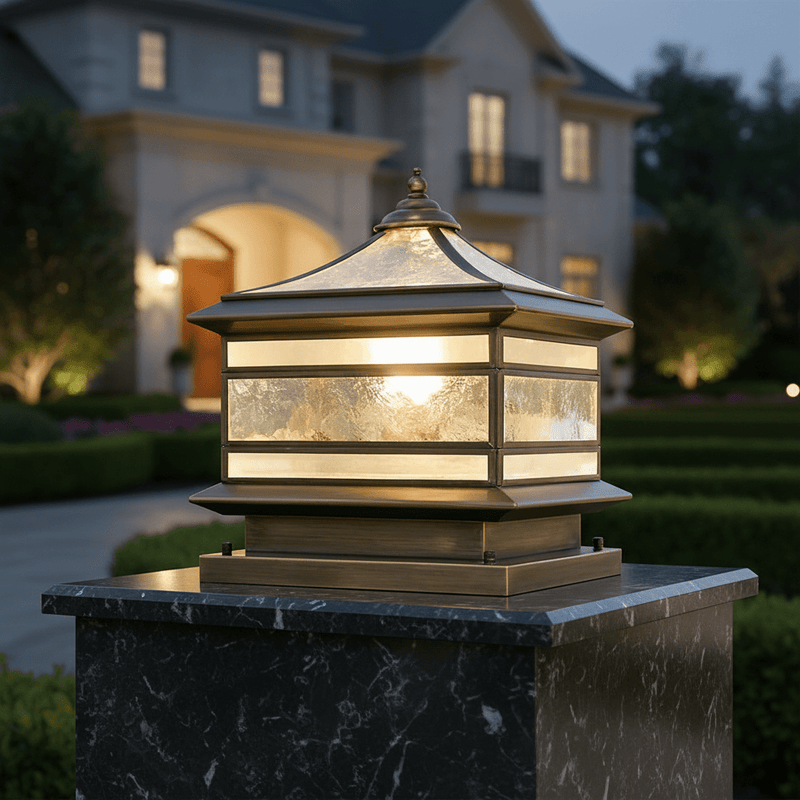Aethel Brass Pillar Post Light - Lighting > Outdoor Lighting > Outdoor Post Lights > Pillar Lights | Zaevia