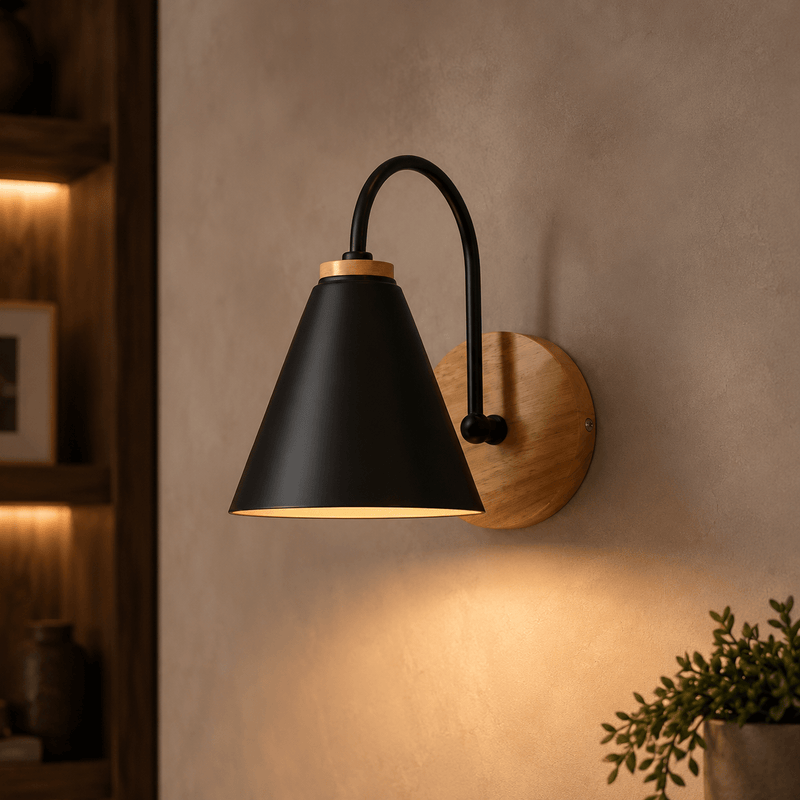 Arch Wood & Iron Cone Wall Sconce - | Zaevia
