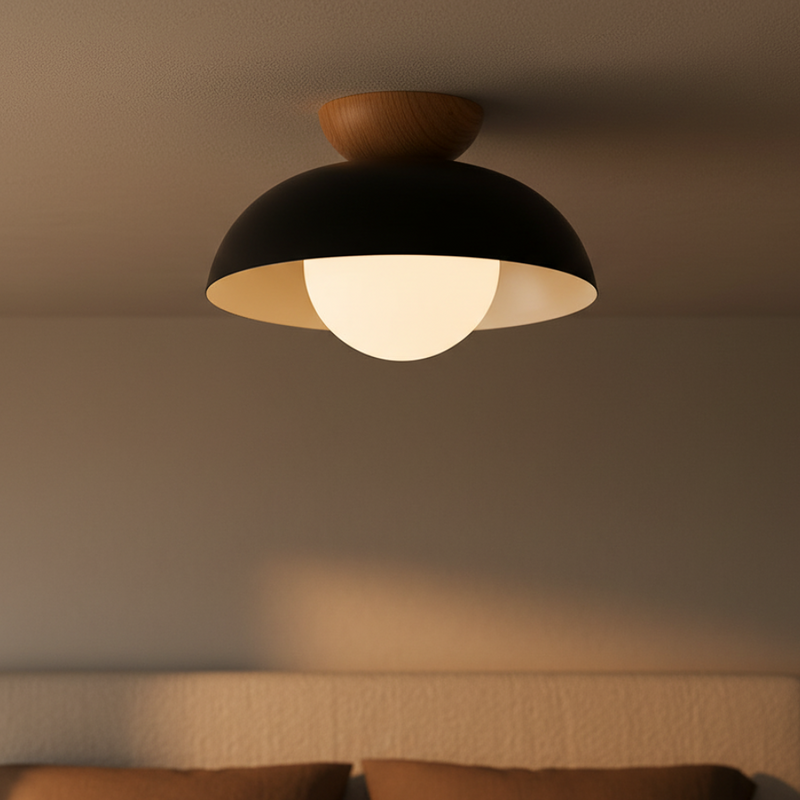 Asari Nordic Wood Base Glass Dome Ceiling Light