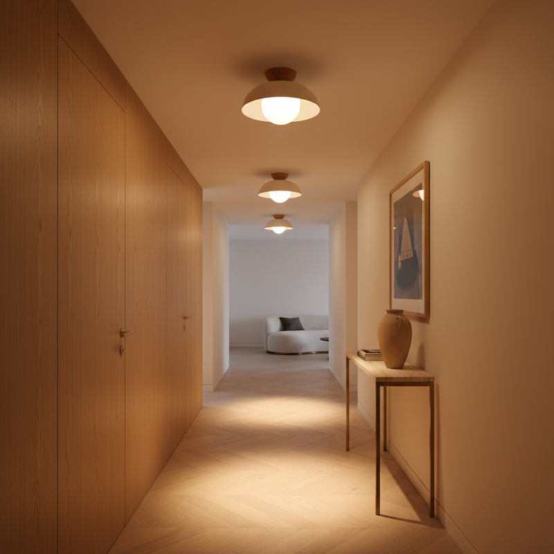Asari Nordic Wood Base Glass Dome Ceiling Light