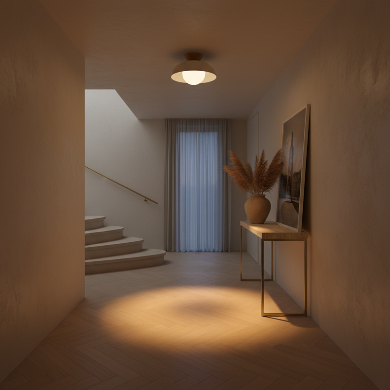 Asari Nordic Wood Base Glass Dome Ceiling Light