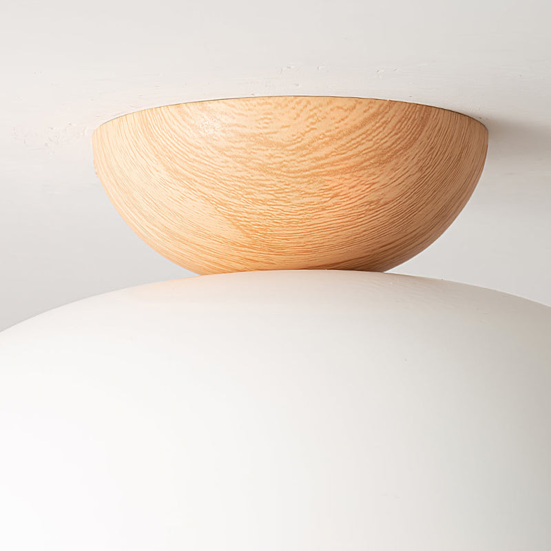 Asari Nordic Wood Base Glass Dome Ceiling Light