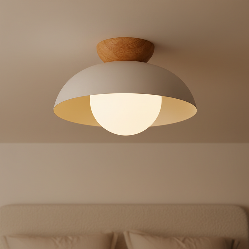 Asari Nordic Wood Base Glass Dome Ceiling Light