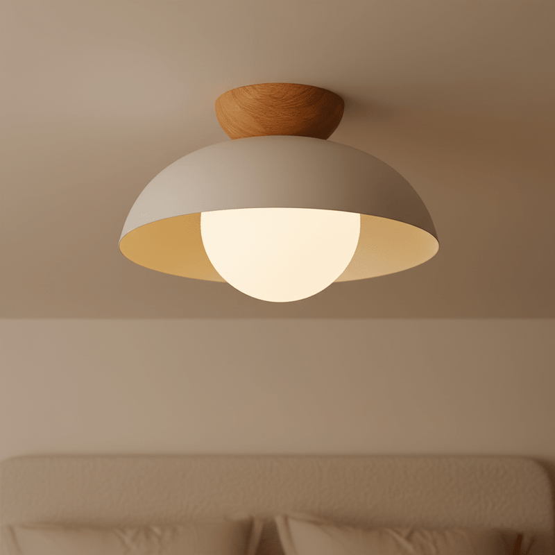 Asari Nordic Wood Base Glass Dome Ceiling Light - Ceiling Light | Zaevia