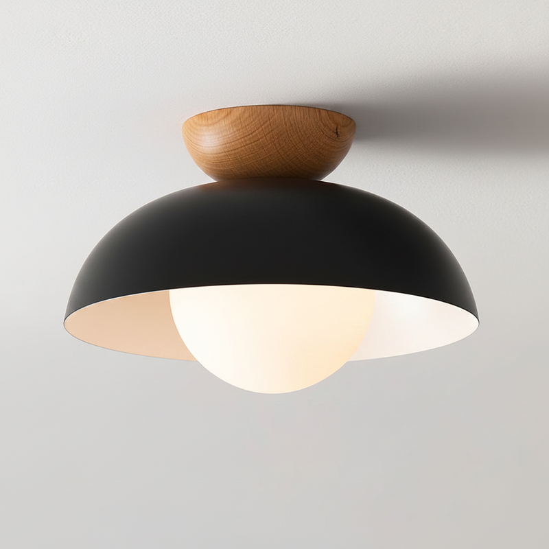 Asari Nordic Wood Base Glass Dome Ceiling Light