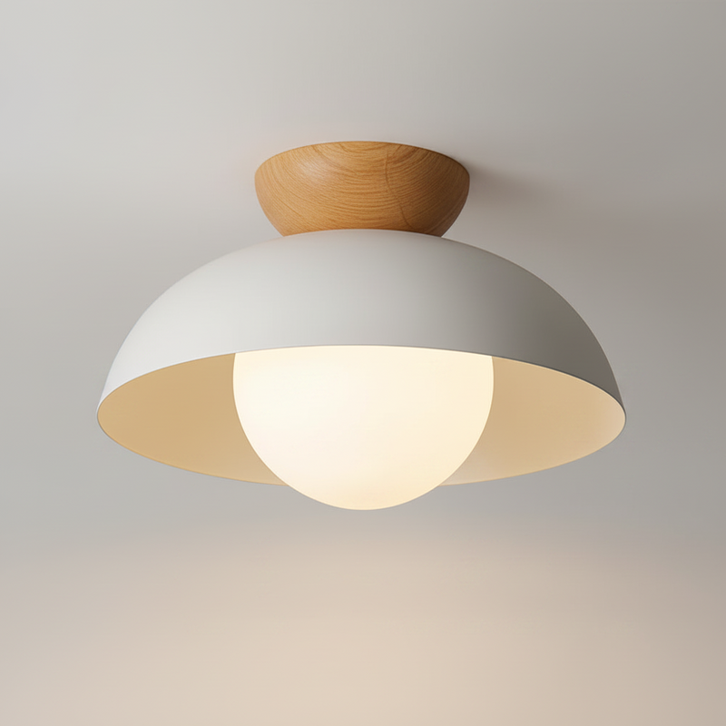 Asari Nordic Wood Base Glass Dome Ceiling Light
