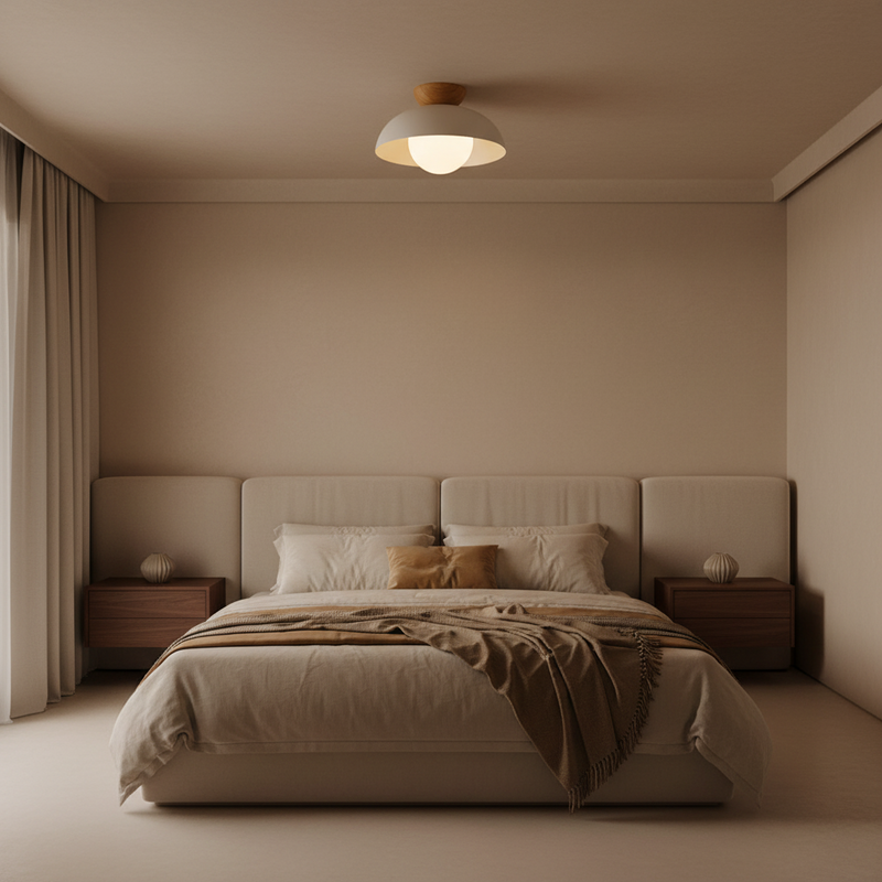 Asari Nordic Wood Base Glass Dome Ceiling Light
