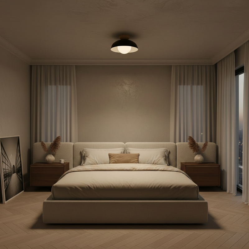 Asari Nordic Wood Base Glass Dome Ceiling Light