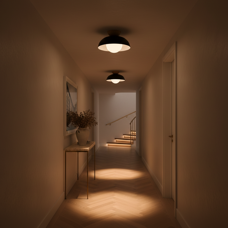 Asari Nordic Wood Base Glass Dome Ceiling Light