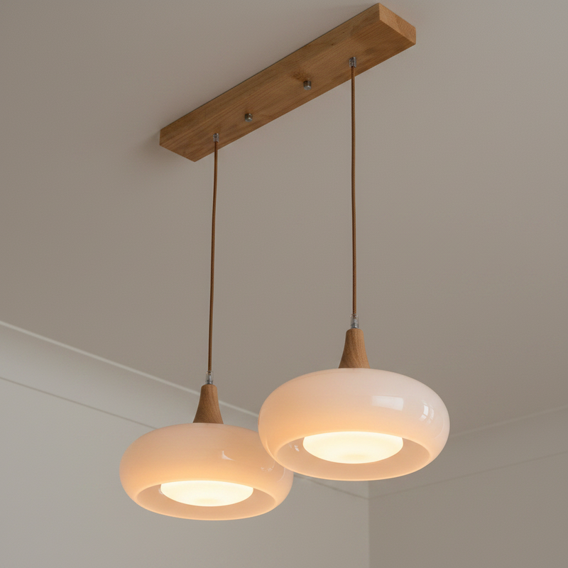 Aska Japandi Wood & Glass Pendant Light