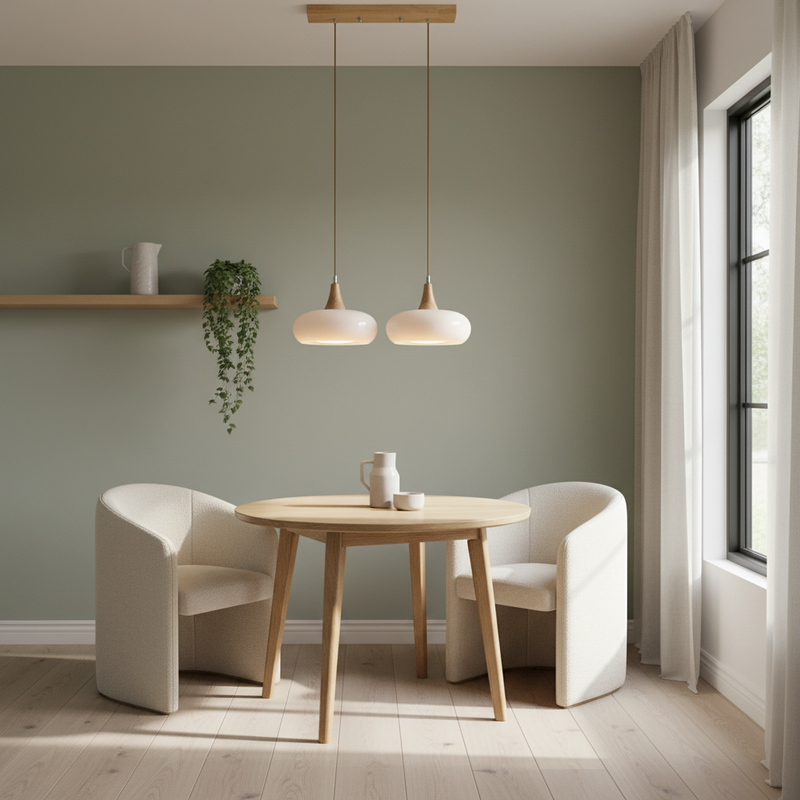 Aska Japandi Wood & Glass Pendant Light