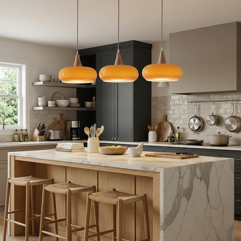 Aska Japandi Wood & Glass Pendant Light