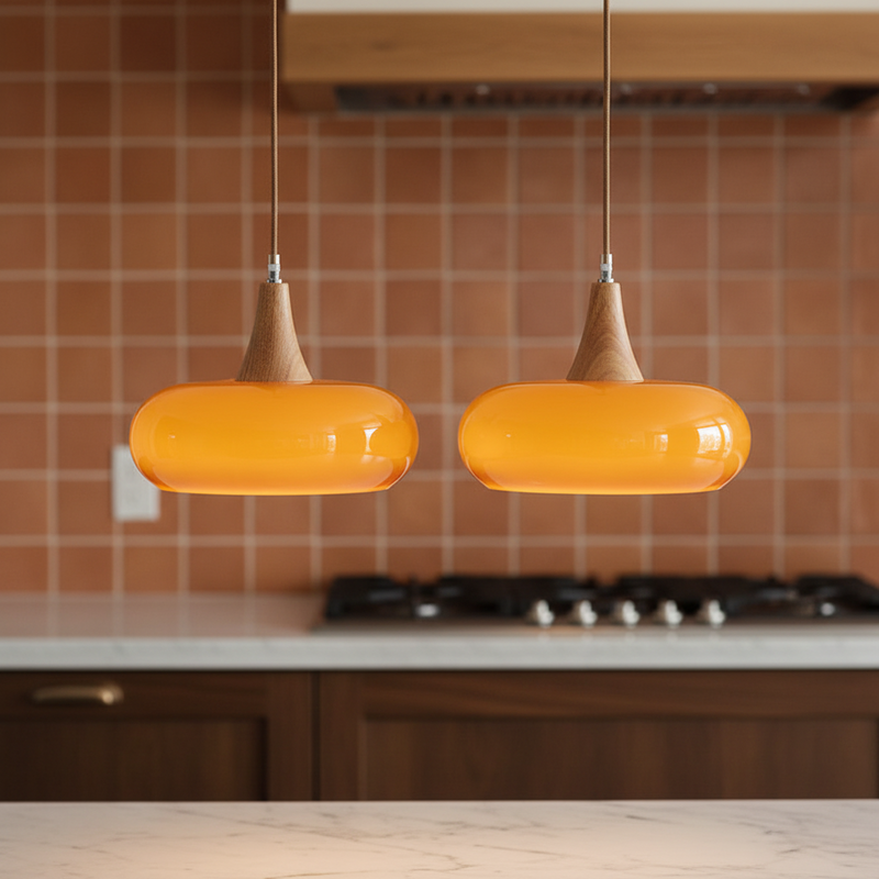 Aska Japandi Wood & Glass Pendant Light