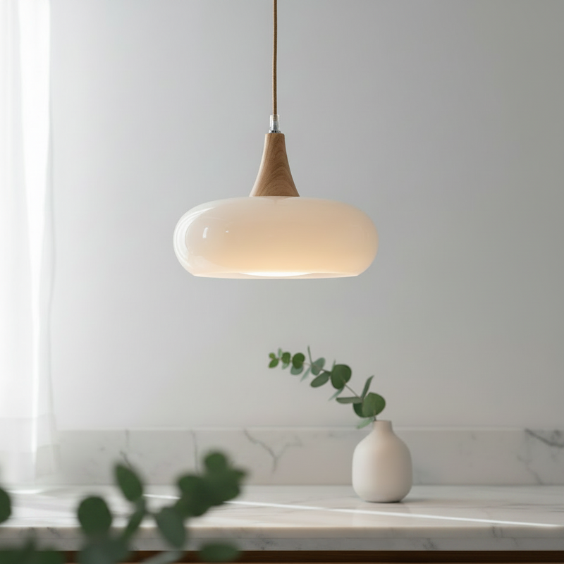 Aska Japandi Wood & Glass Pendant Light