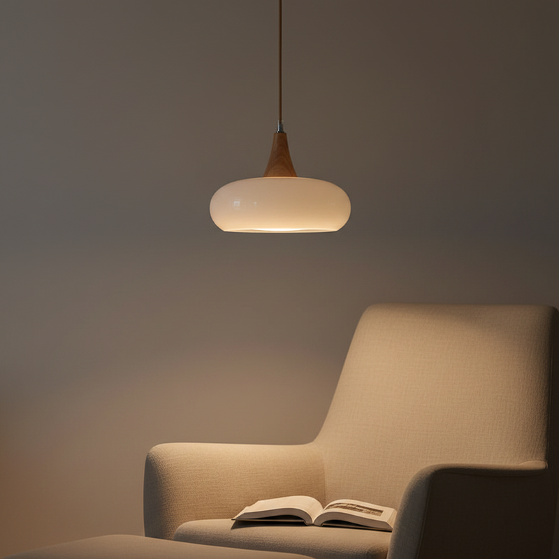 Aska Japandi Wood & Glass Pendant Light