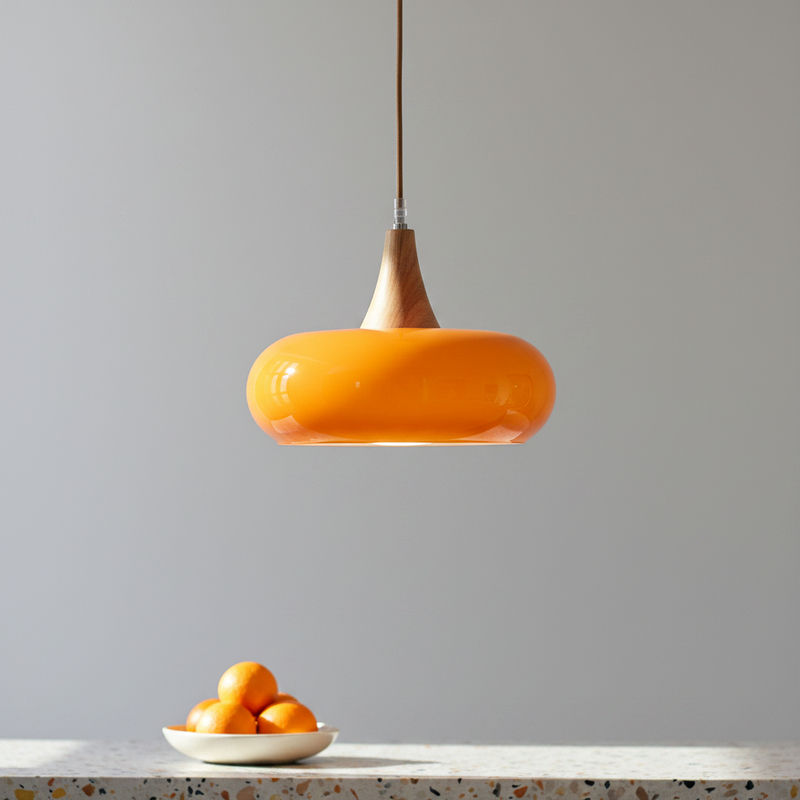 Aska Japandi Wood & Glass Pendant Light