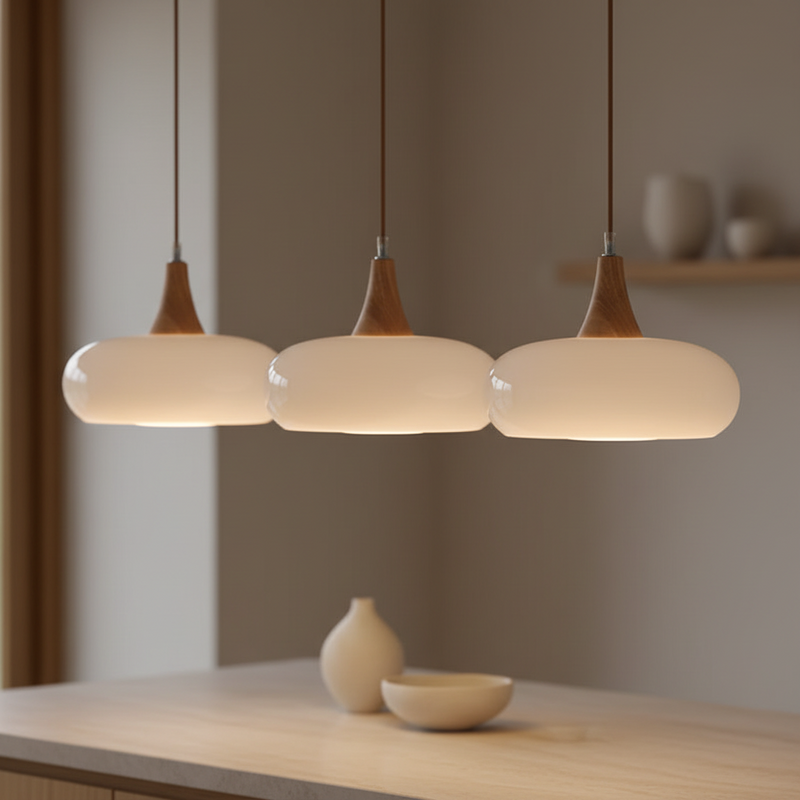 Aska Japandi Wood & Glass Pendant Light