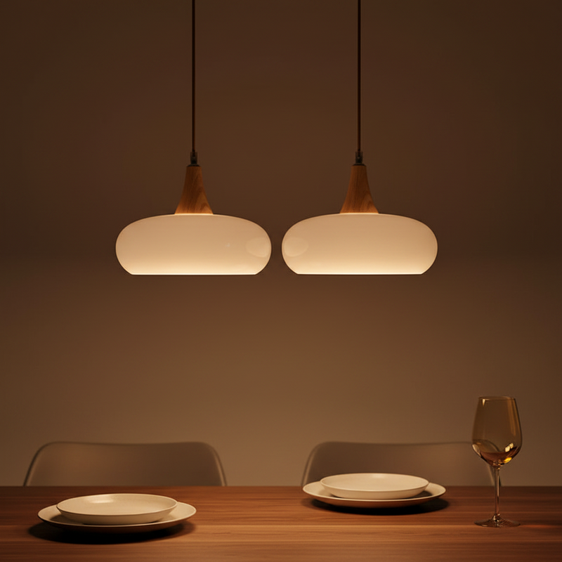 Aska Japandi Wood & Glass Pendant Light