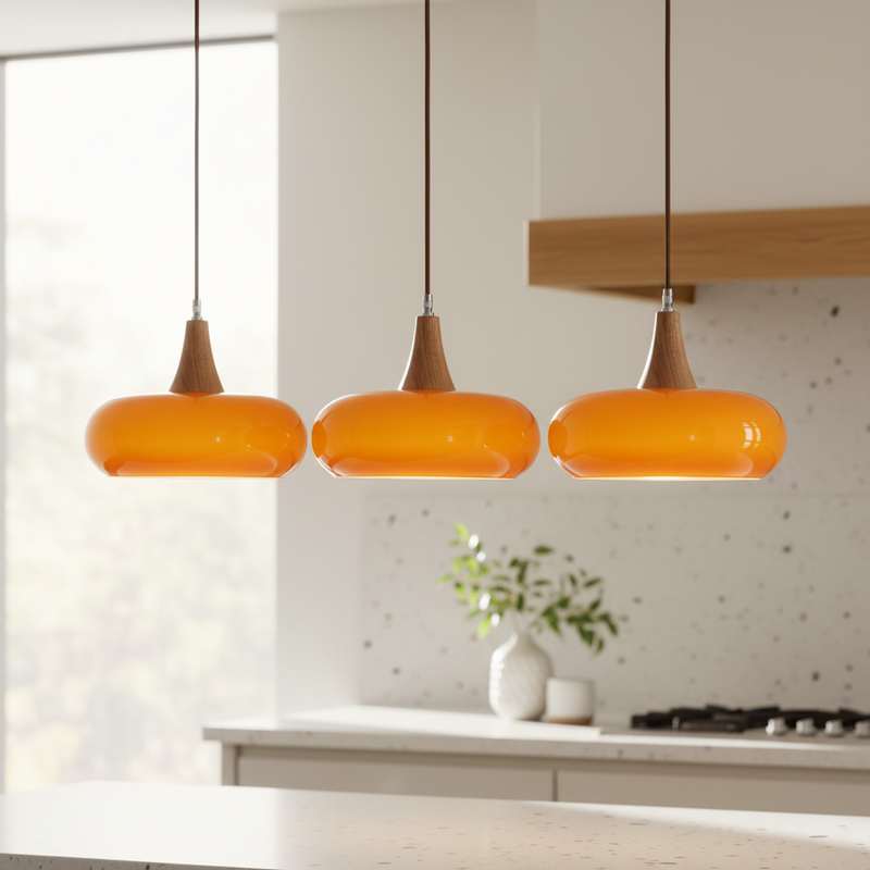 Aska Japandi Wood & Glass Pendant Light