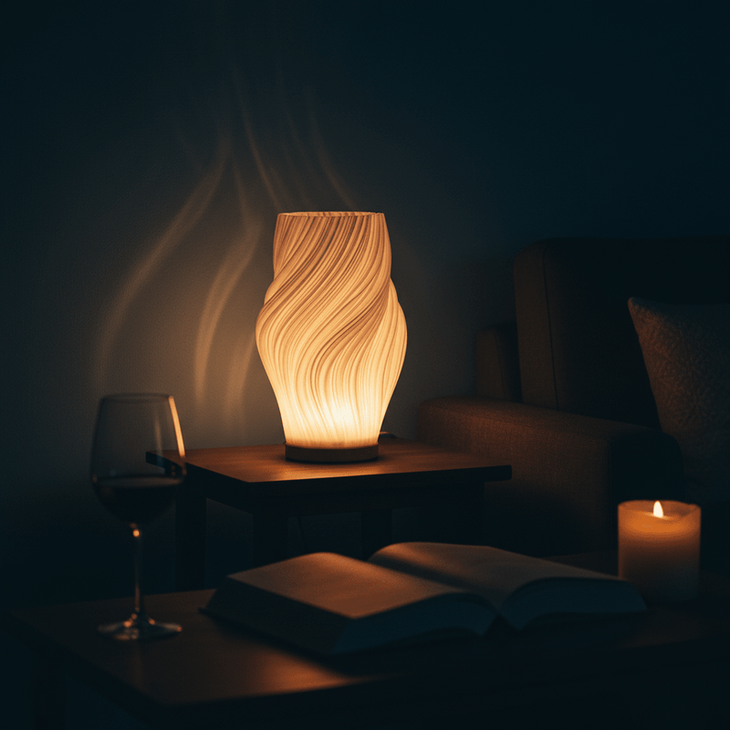 Zaevia Aura Sculpted Table Lamp with Oak Base - Table lamp | Zaevia
