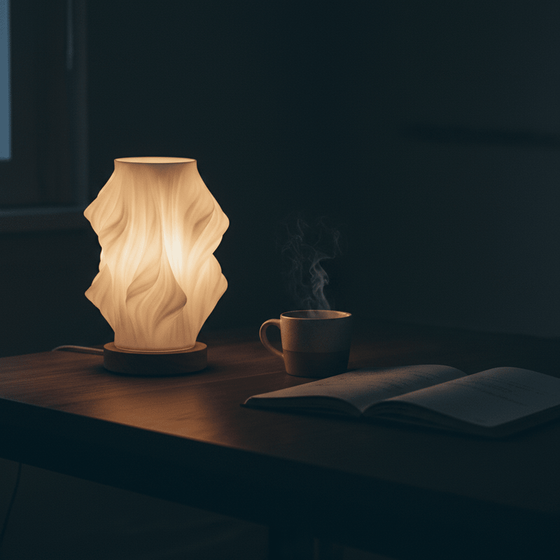 Zaevia Aura Sculpted Table Lamp with Oak Base - Table lamp | Zaevia