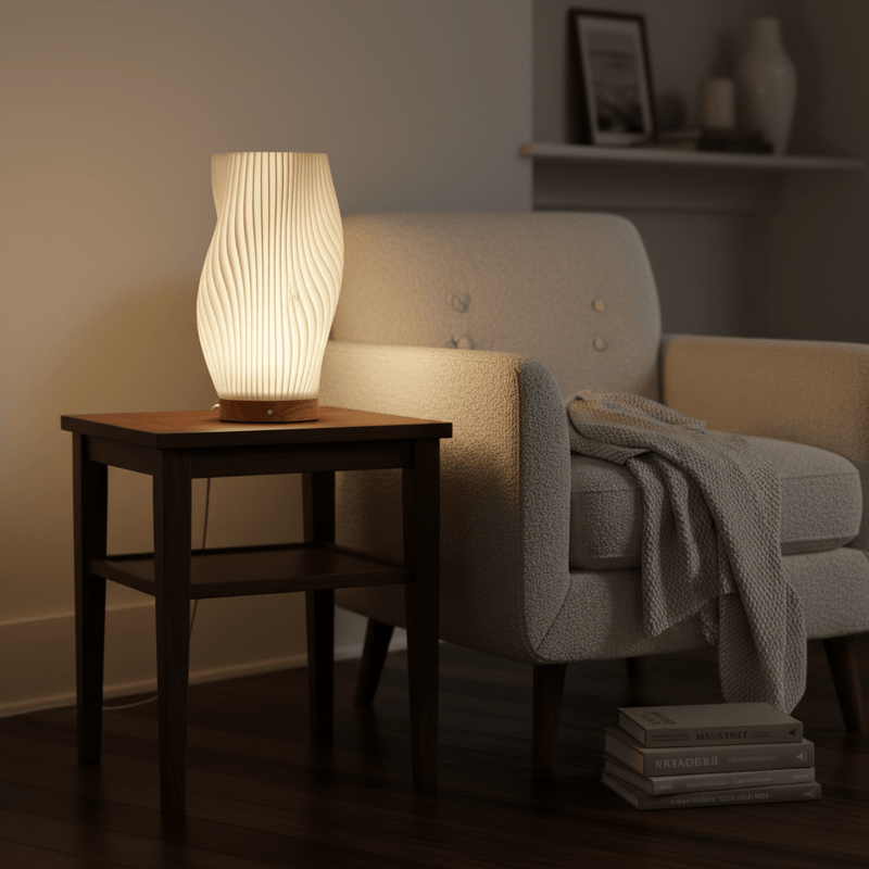 Zaevia Aura Sculpted Table Lamp with Oak Base - Table lamp | Zaevia