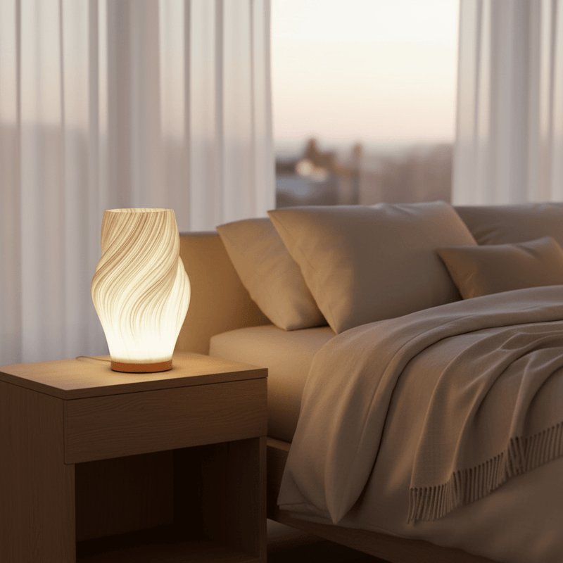 Zaevia Aura Sculpted Table Lamp with Oak Base - Table lamp | Zaevia