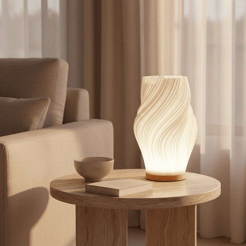 Zaevia Aura Sculpted Table Lamp with Oak Base - Table lamp | Zaevia