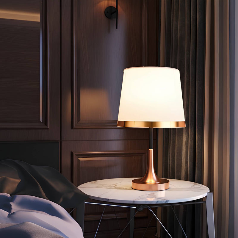 Zaevia Aurelia Fabric Shade Desk Lamp – Minimalist Mid Century Modern Bedside Light - Lighting > Table & Floor Lamps > Table Lamps > Designer Table Lamps | Zaevia