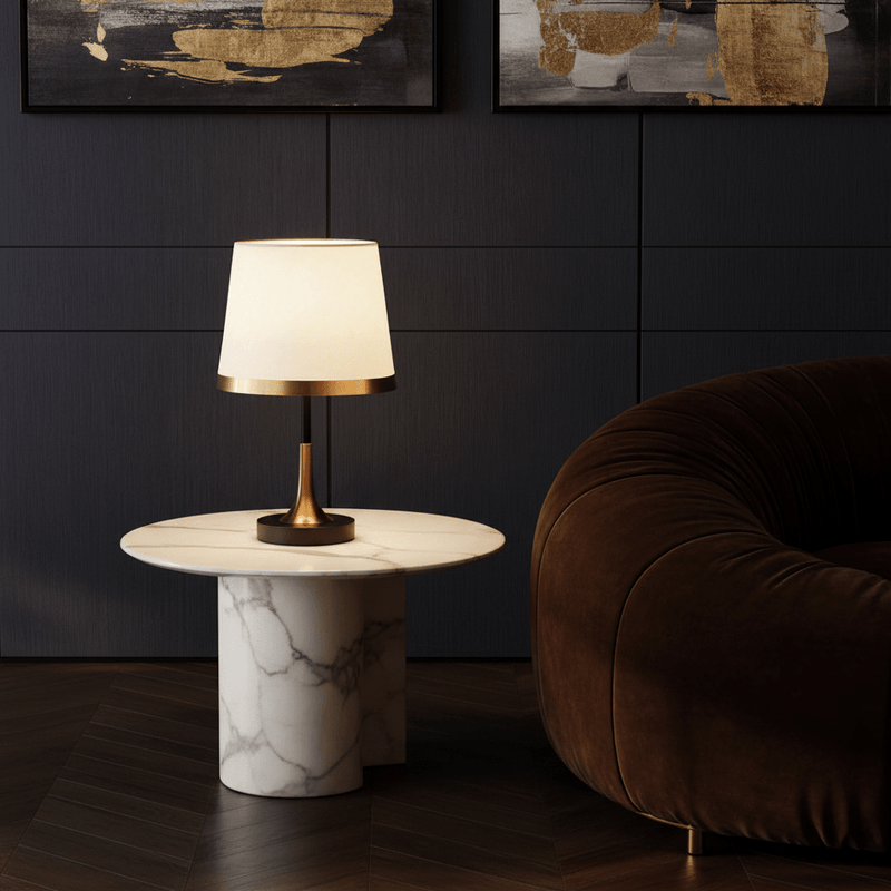 Zaevia Aurelia Fabric Shade Desk Lamp – Minimalist Mid Century Modern Bedside Light - Lighting > Table & Floor Lamps > Table Lamps > Designer Table Lamps | Zaevia
