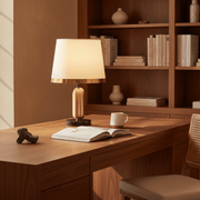 Zaevia Aurelia Fabric Shade Desk Lamp – Minimalist Mid Century Modern Bedside Light - Lighting > Table & Floor Lamps > Table Lamps > Designer Table Lamps | Zaevia