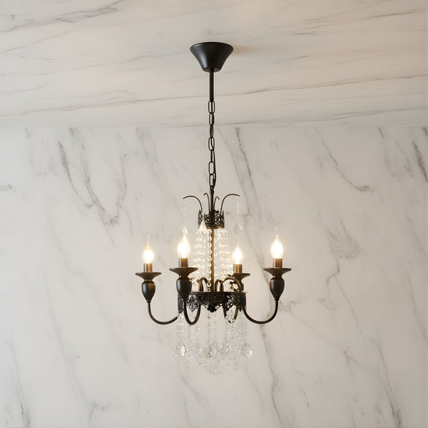 Zaevia Black Metal Crystal Chandelier French Empire Candelabra Multi Light Hardwired Ceiling Light - chandelier | Zaevia